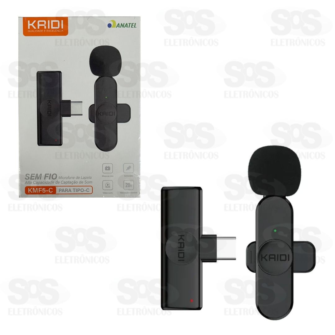 Microfone De Lapela Sem Fio Entrada Type C Kaidi KMF5-C