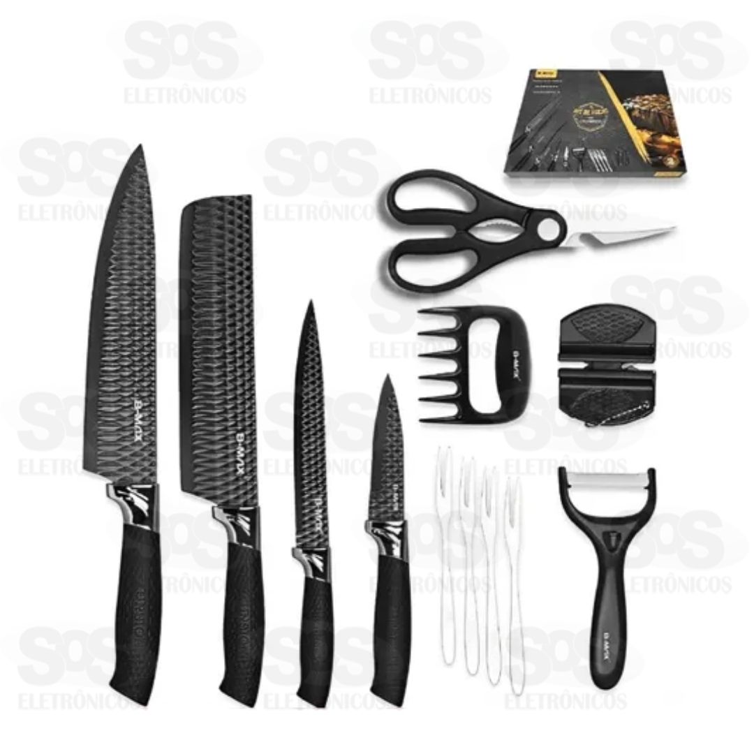 Kit Facas De Cozinha 12 Peas Com Afiador B-Max BM-F1098