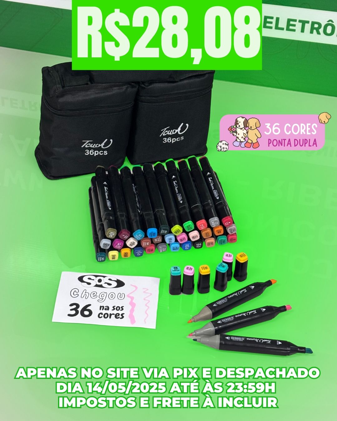 Kit 36 Caneta Marcador Ponta Dupla Cores Sortidas