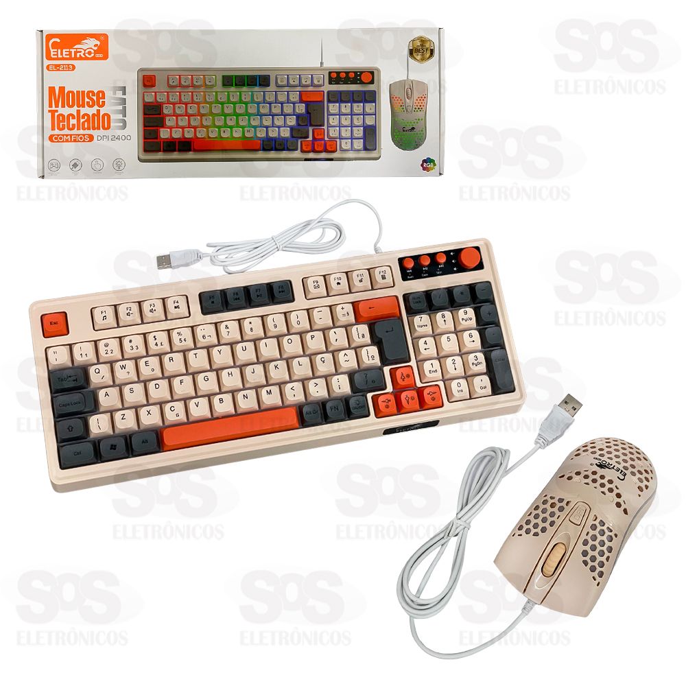 Kit Teclado e Mouse Com Fio USB Eletromex EL-2113