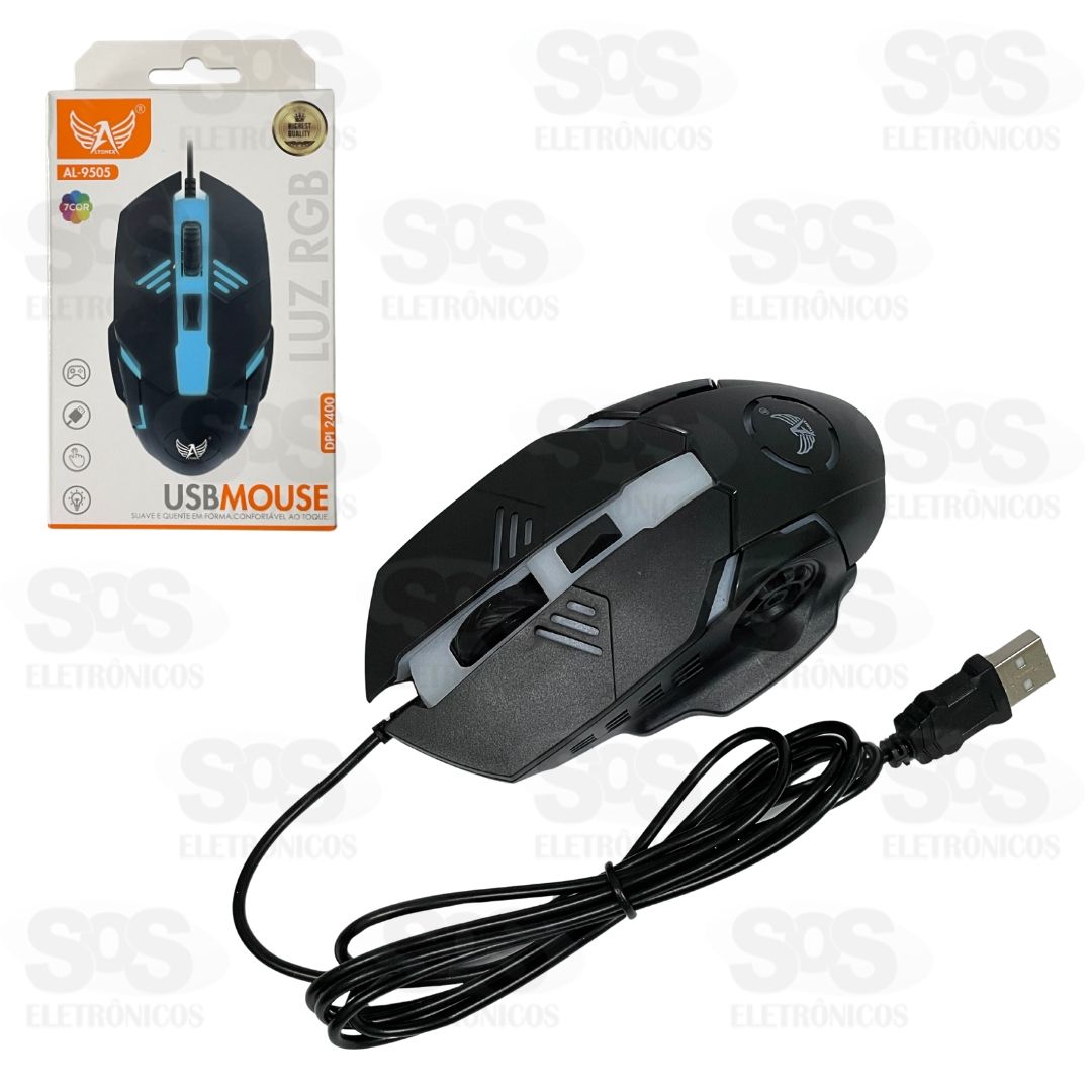 Mouse Com Fio 2400 DPI Luz RGB Altomex AL-9505