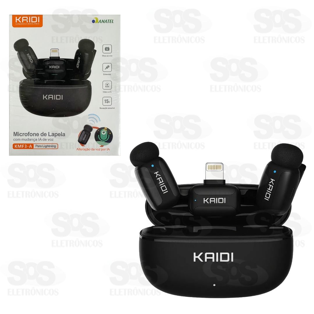 Microfone De Lapela Duplo Sem Fio Lightning Kaidi KMF3-A