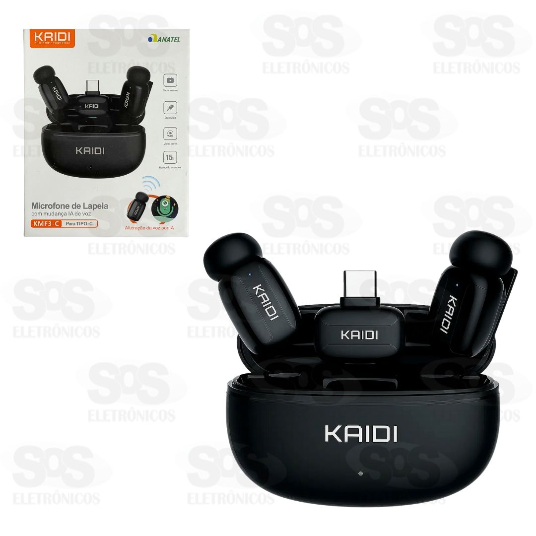 Microfone De Lapela Duplo Sem Fio Type C Kaidi KMF3-C