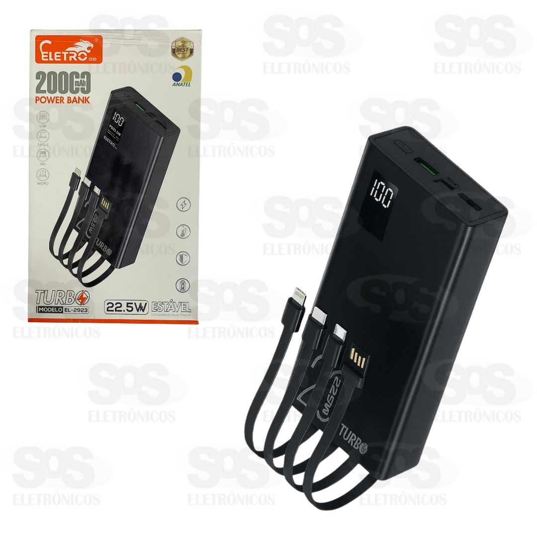 Carga Extra 20.000mAh 4 Interfaces Eletromex EL-2923