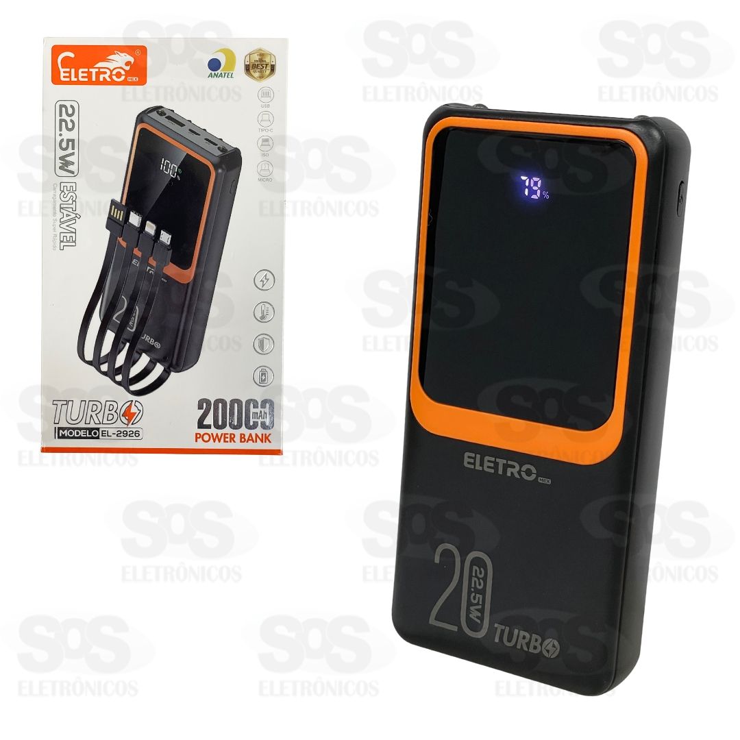 Carga Extra 20.000mAh 4 Interfaces Eletromex EL-2926