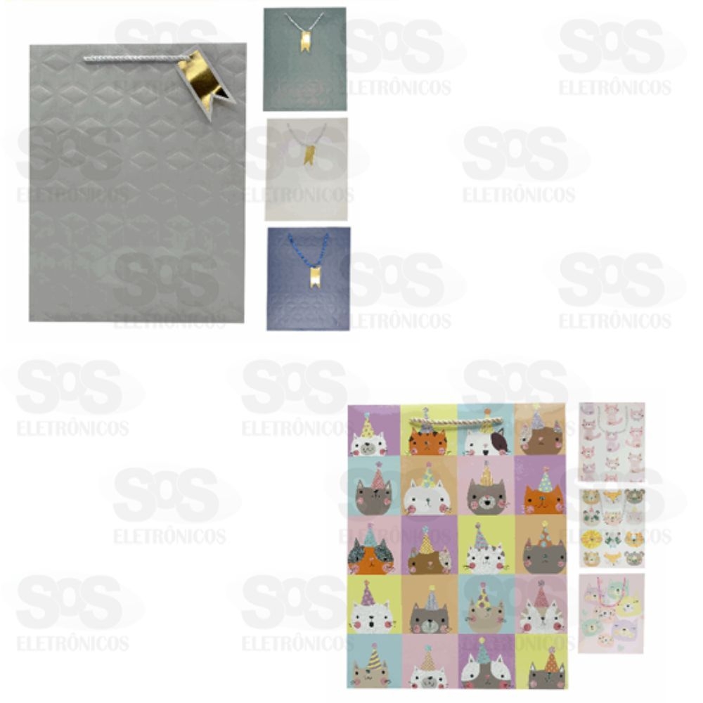 Sacola De Presente 18X23X10CM Cores e Estampas Variadas 5877 5883