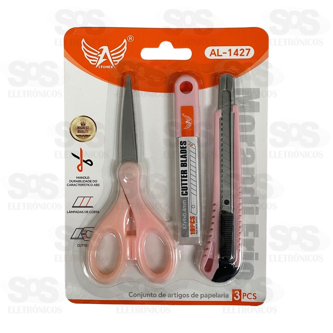 Conjunto Papelaria Tesoura e Estilete Altomex AL-1427