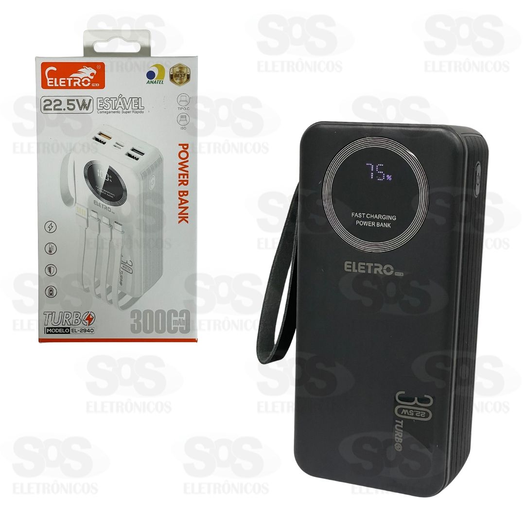 Carga Extra 30.000mAh 4 Interfaces Eletromex EL-2940