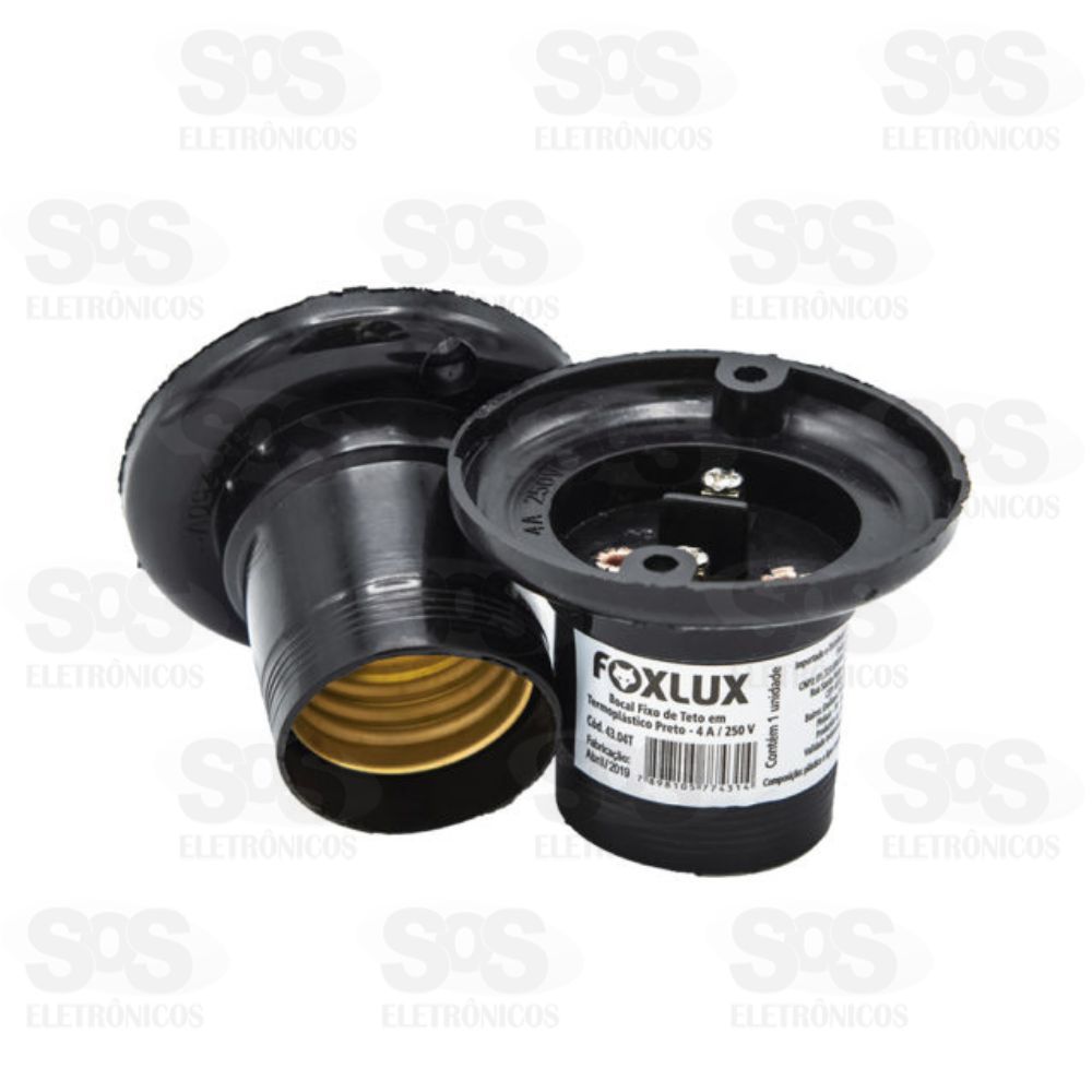 Bocal Termoplstico Fixo De Teto Preto Foxlux 24.52