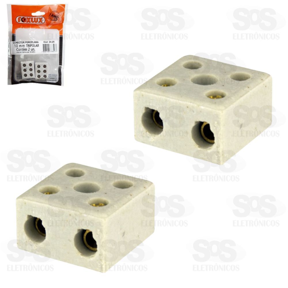 Conector Porcelana 10MM 2P Com 2 Unidades Foxlux 24.23