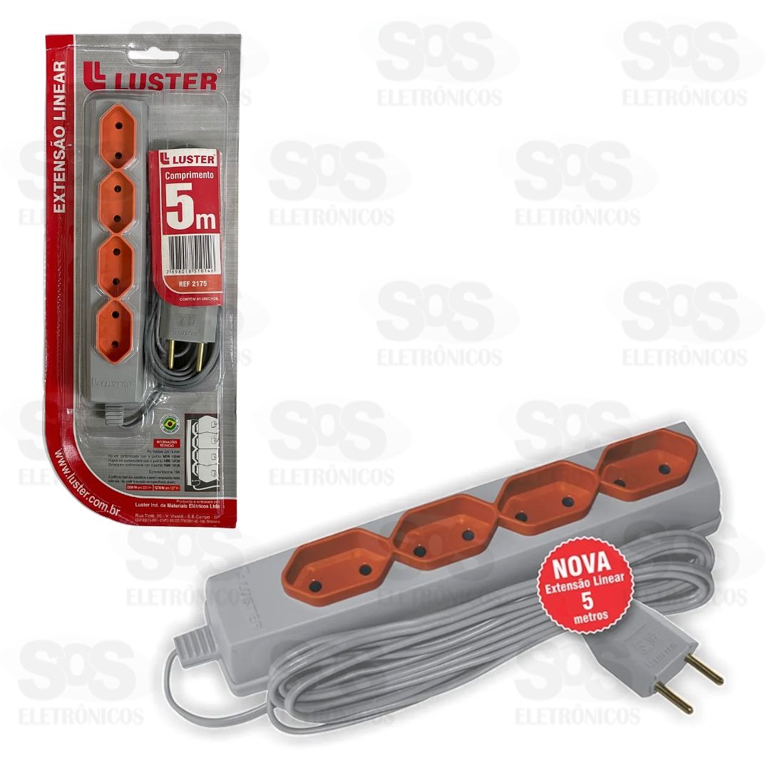Extenso 4 Tomadas 2 Pinos 5 Metros Luster 2175