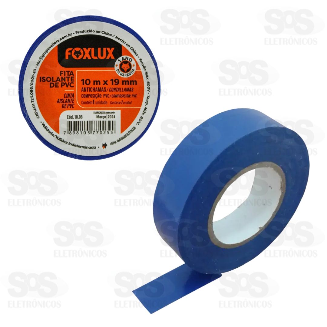 Fita Isolante 10 Metros Azul 10 Unidades Foxlux 10.08