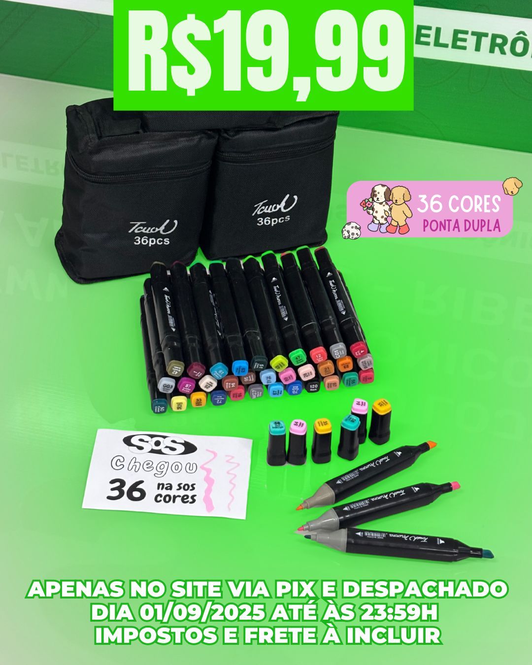 Kit 36 Caneta Marcador Ponta Dupla Cores Sortidas