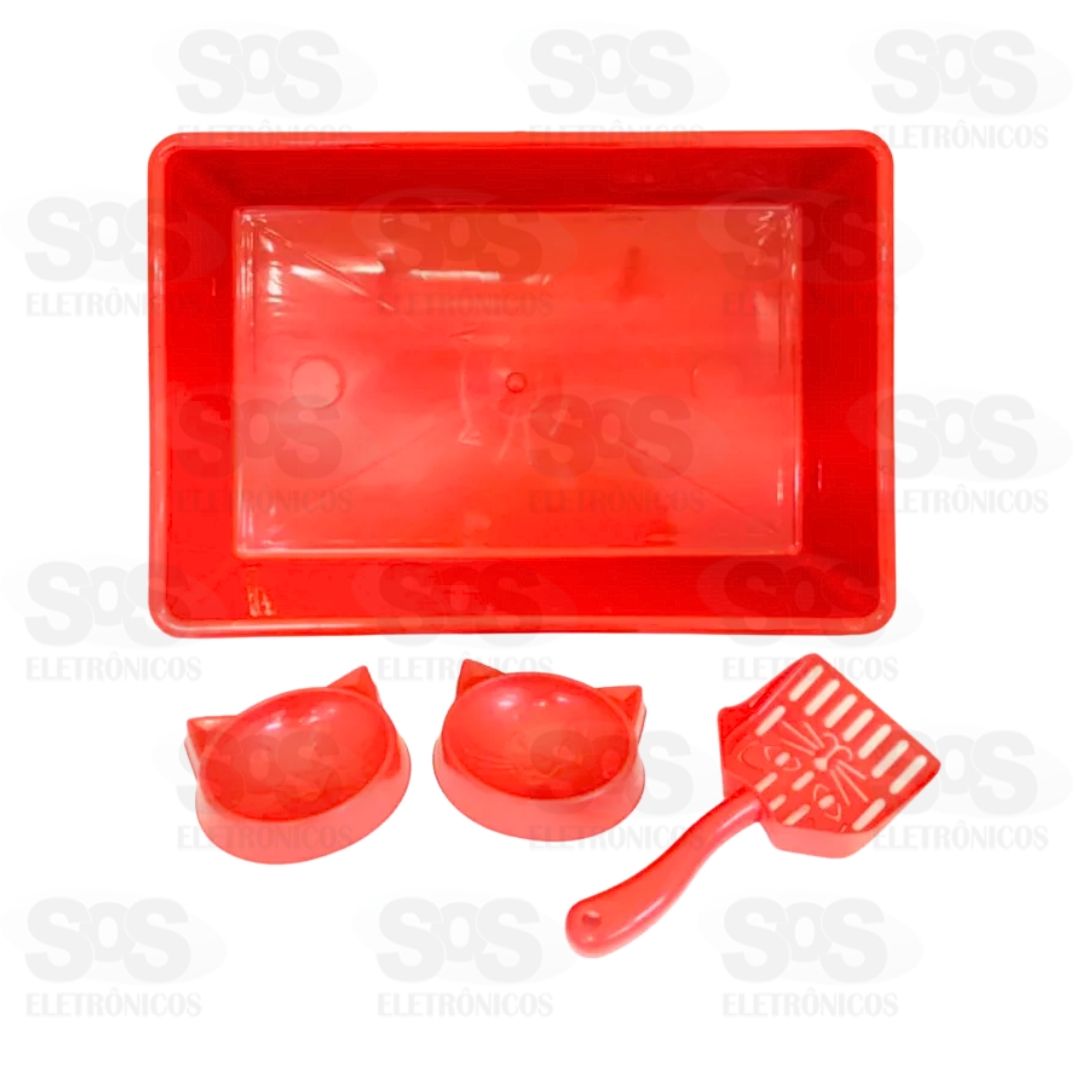 Kit Bandeja de Areia Com 2 Comedouros e 1 P Cores Variadas Pet Toys