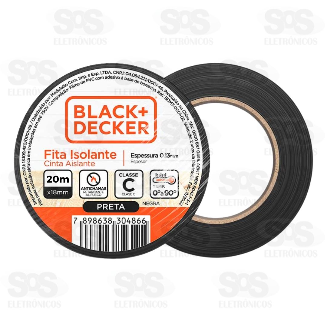 Fita Isolante 20 Metros 10 Unidades Black+Decker BDMT-0001-08