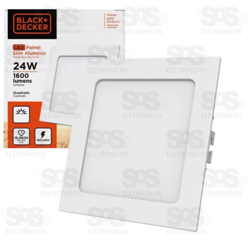 Painel Slim Alumnio Quadrado Embutir LED Branco 24W Black+ Decker BDPD1500-01