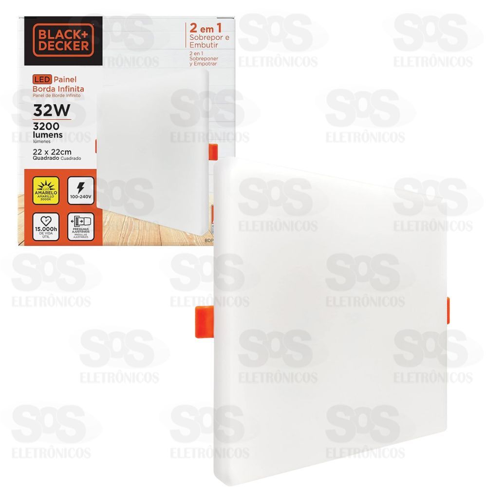 Painel Quadrado Borda Infinita 2 em 1 LED Branco 32W Black+ Decker BDPD3200-06