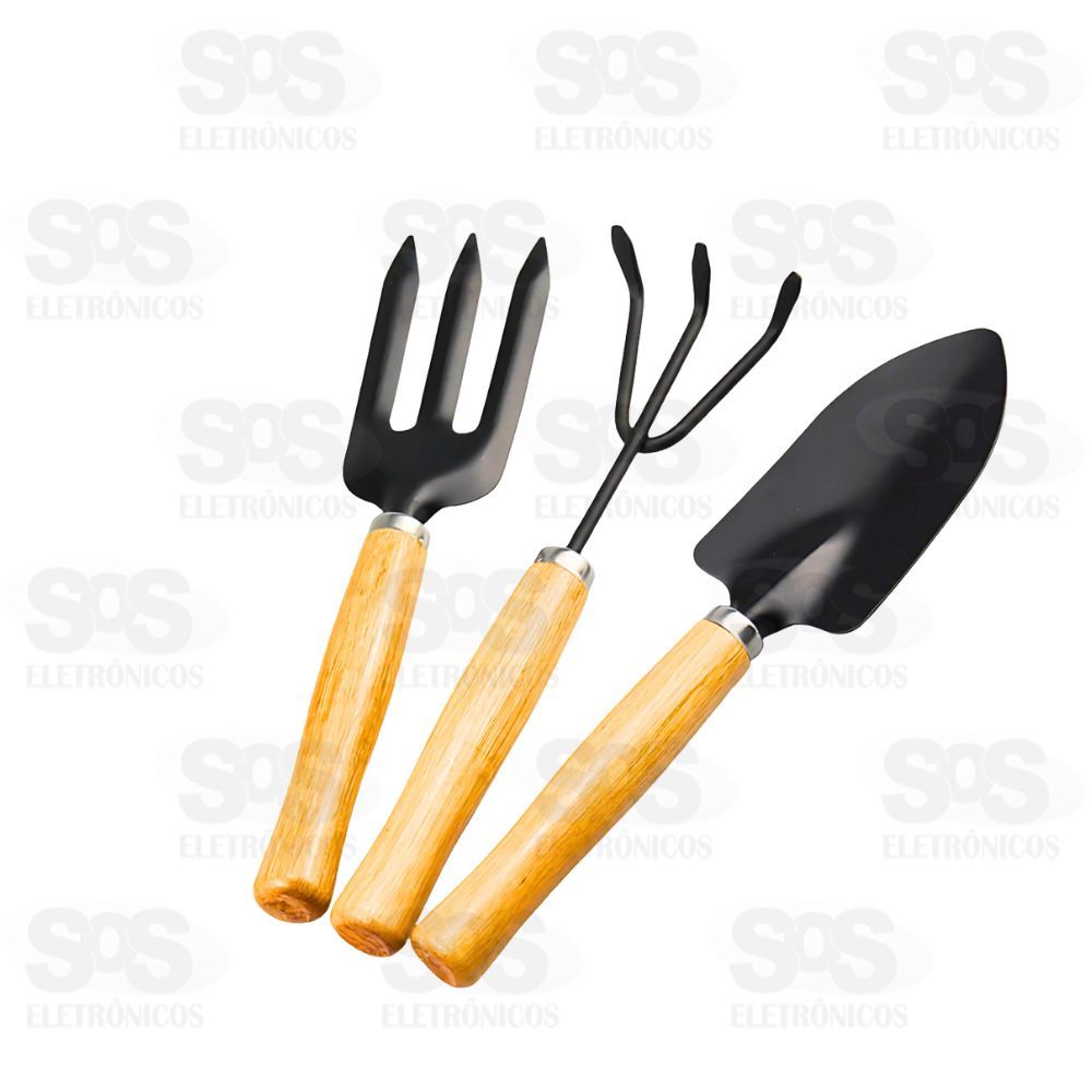 Kit  Jardim Com P Garfo e Rastelo Cabo Madeira Ivon 3053
