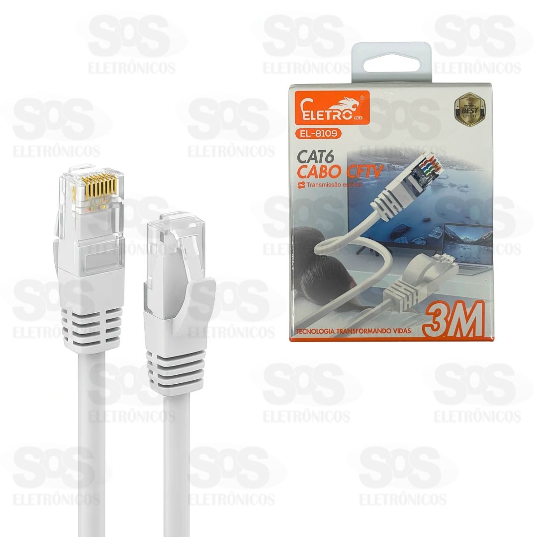 Cabo De Rede CAT6 3 Metros Eletromex EL-8109