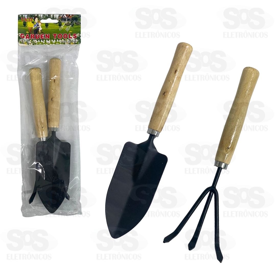 Kit Jardim Pá e Rastelo Com Cabo de Madeira 20018