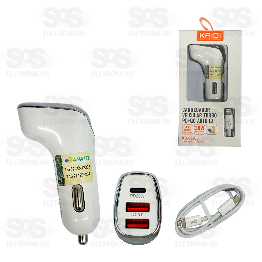 Carregador Veicular Com Cabo Iphone 38W Kaidi KD-304CL