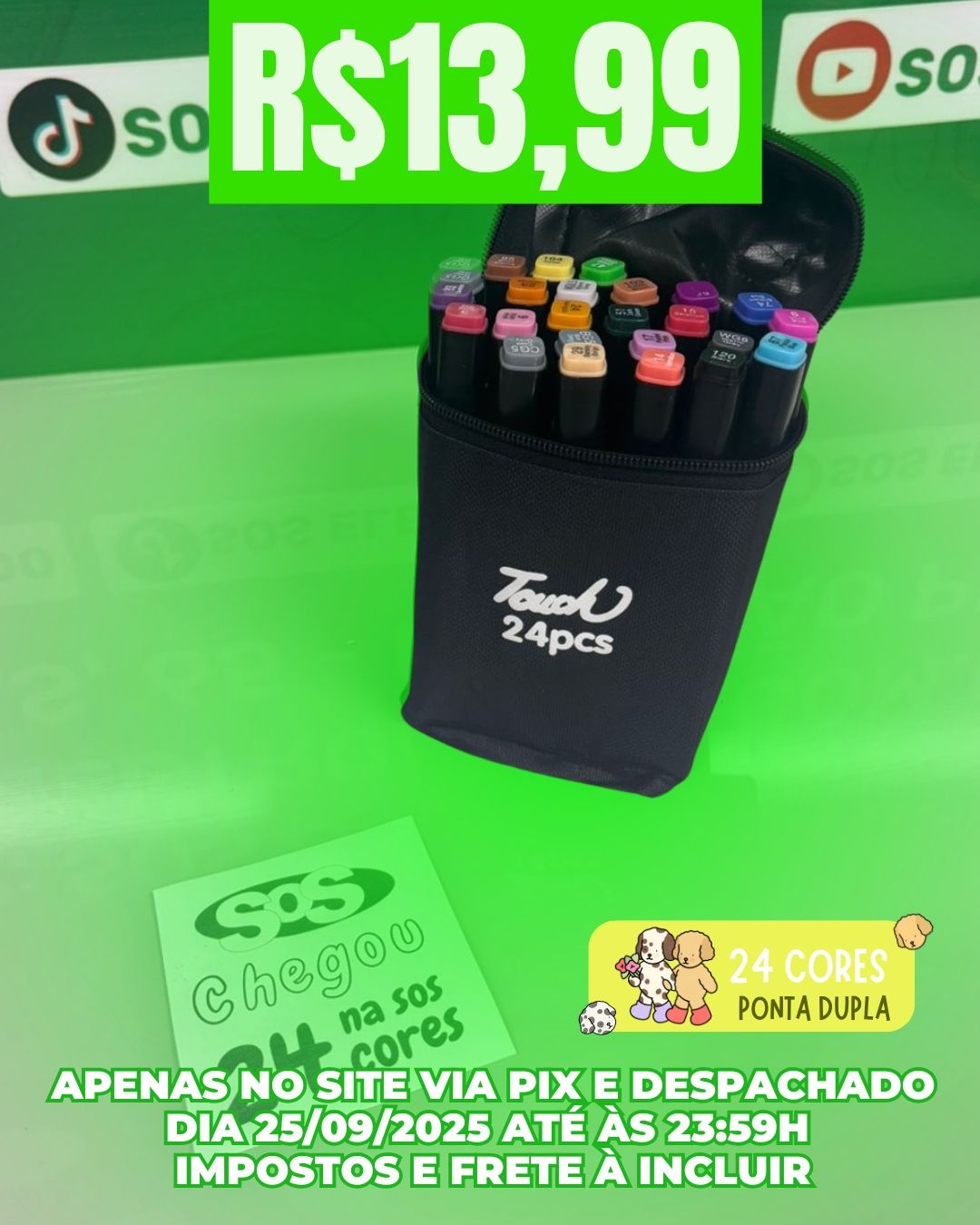 Kit 24 Caneta Marcador Ponta Dupla Cores Sortidas