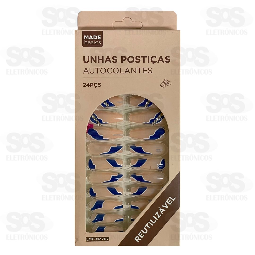 Kit Unhas Postias 24 Peas Estampas variadas LMF-MZ707