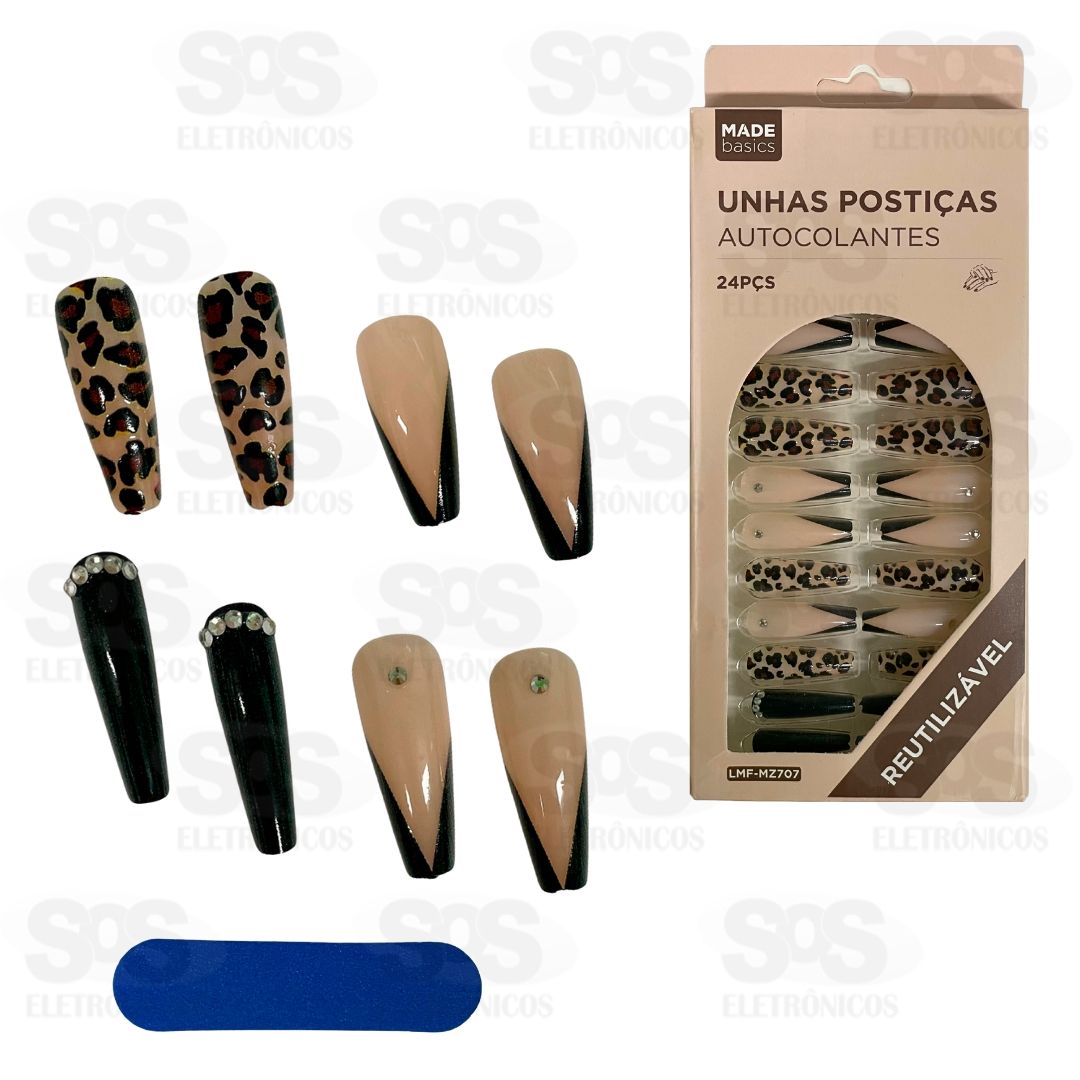 Kit Unhas Postias 24 Peas Estampas variadas LMF-MZ707
