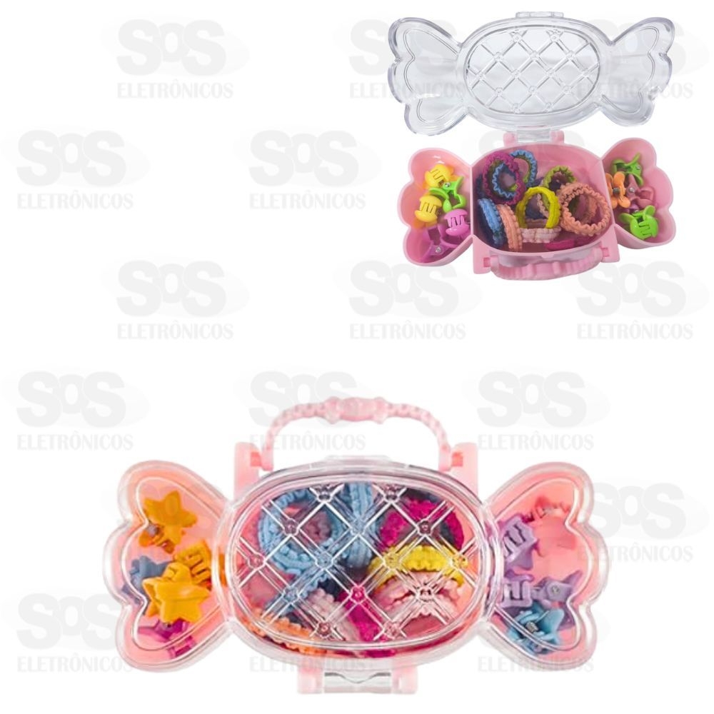 Kit Estojo Doce Elástico De Cabelo e Prendedor