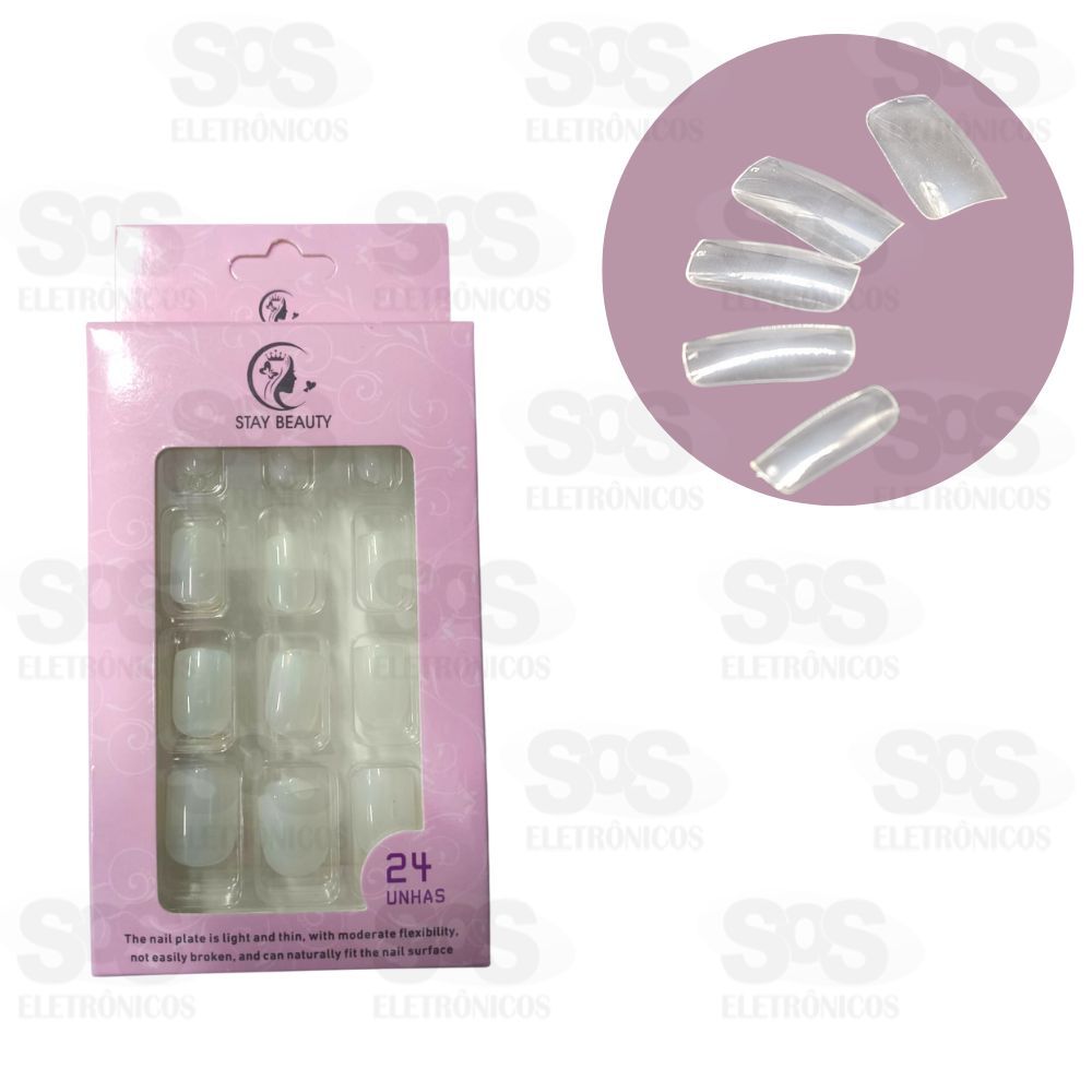 Kit Unhas Postias Transparente 24 Unidades