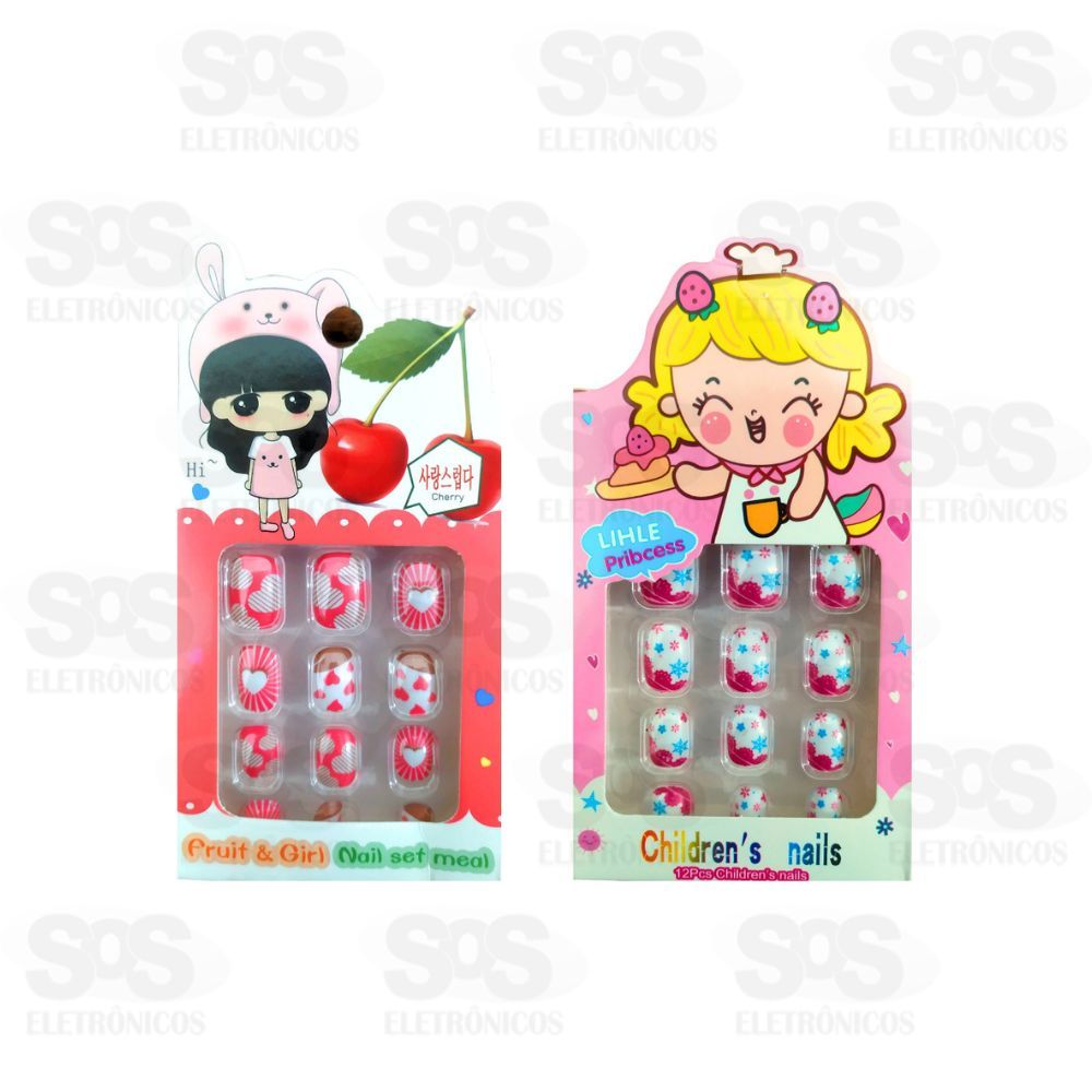 Kit Unhas Postiças Infantil 12 Unidades 696b