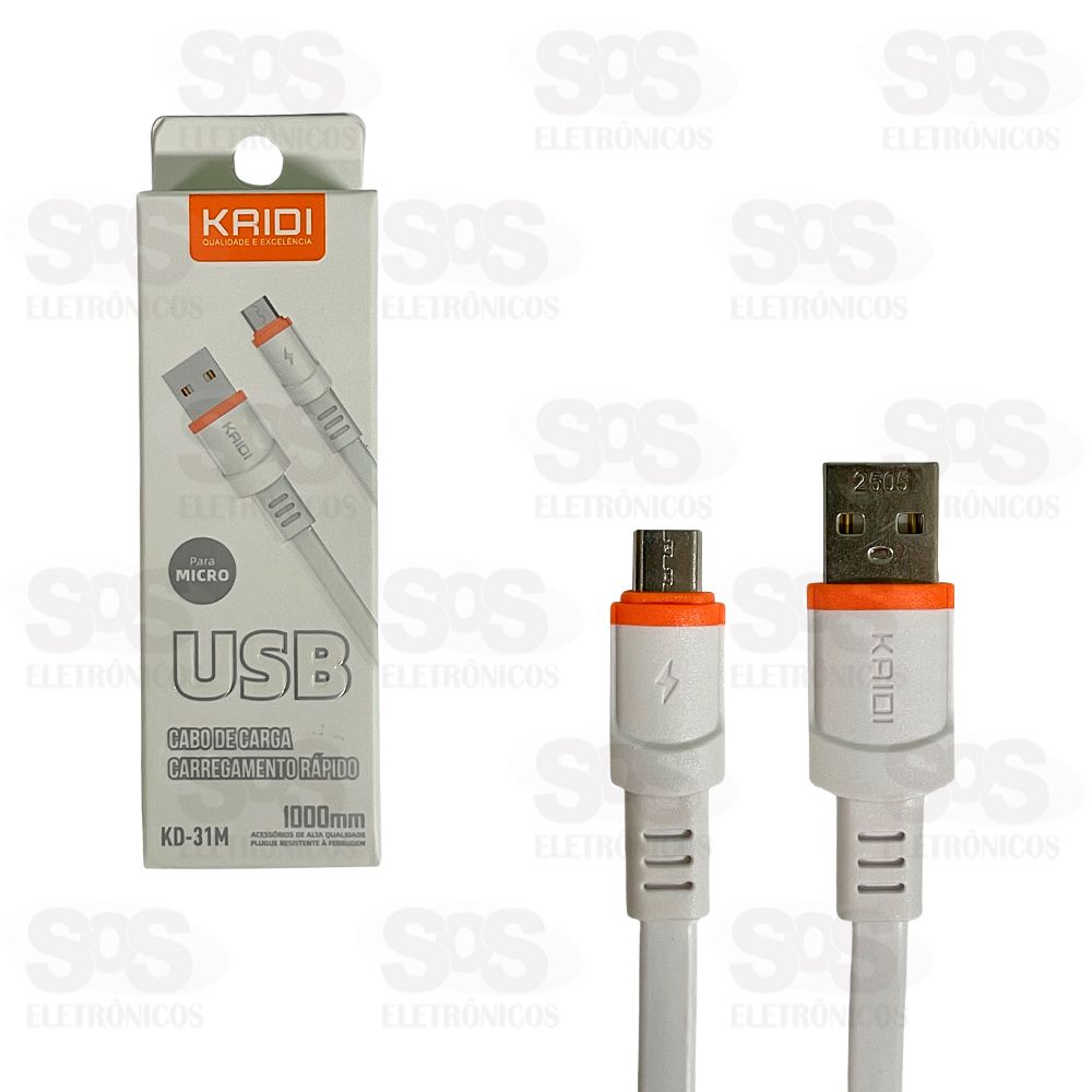 Cabo De Carregamento Micro USB V8 1 Metro Kaidi KD-31M