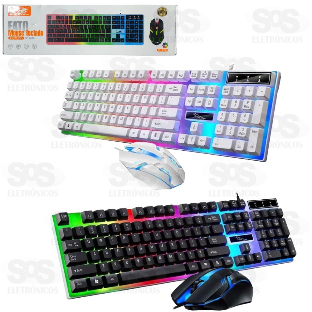 Kit Teclado e Mouse Gamer Com Fio LED RGB Eletromex EL-2112