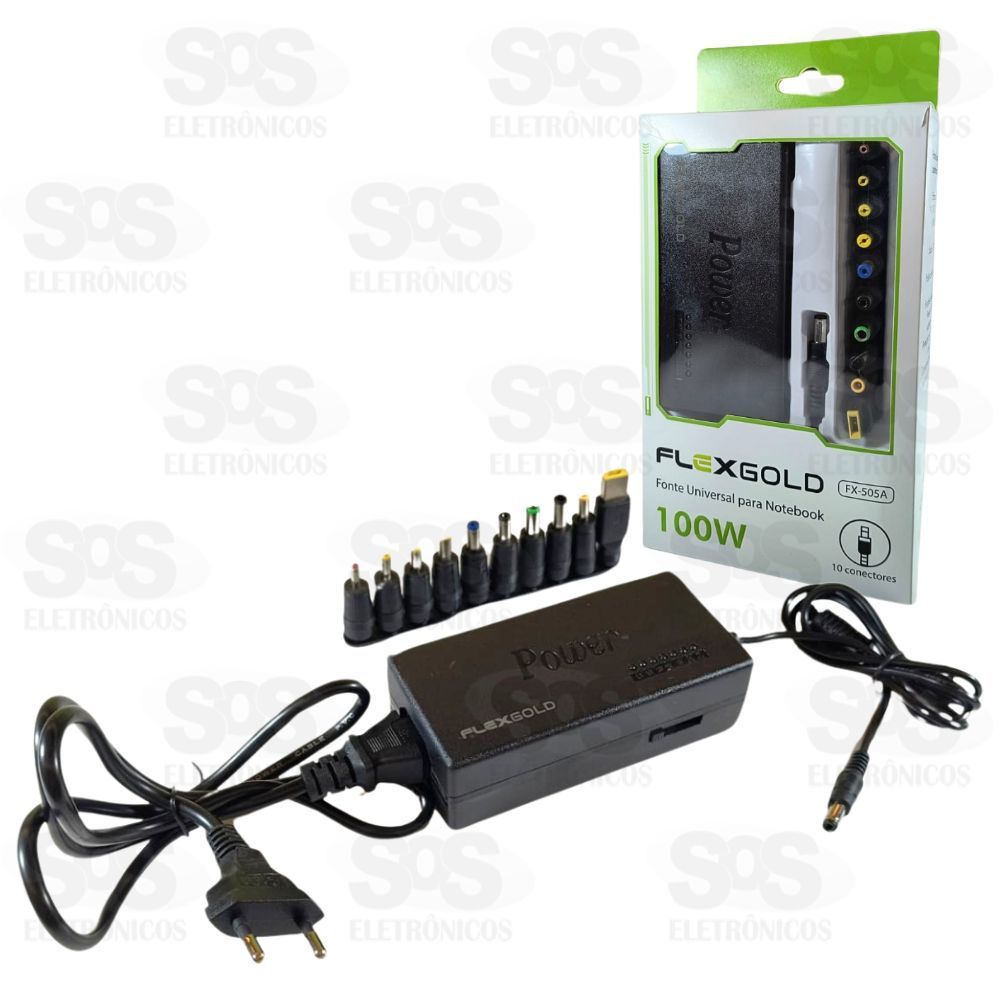 Fonte Universal Para Notebook 10 Pinos 100W Flexgold FX-505A