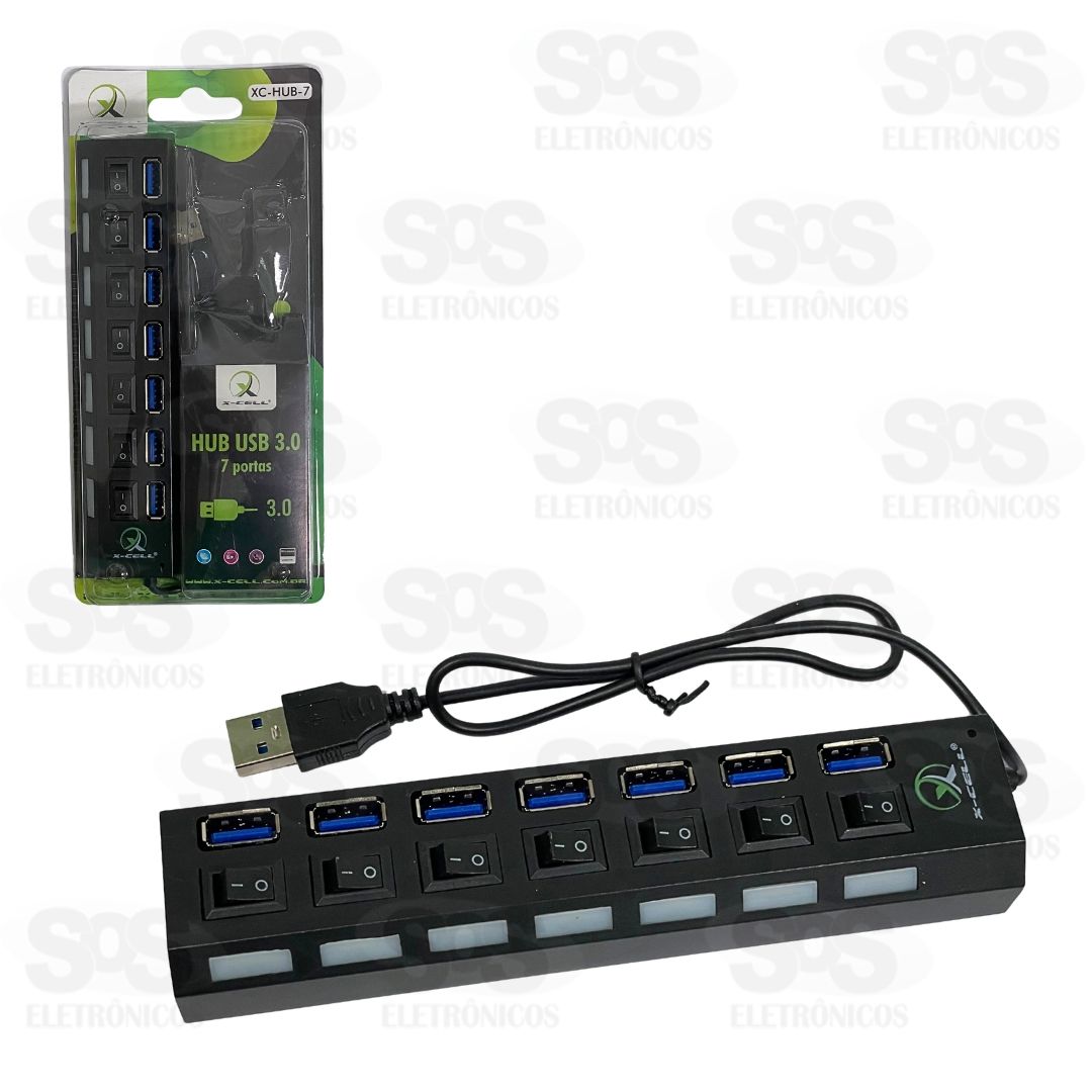 Hub 7 Portas USB 3.0 Com LED X-Cell XC-HUB-7