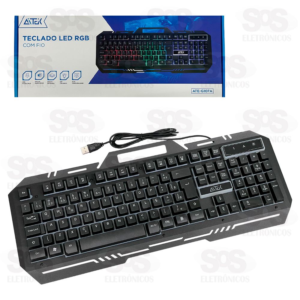 Teclado LED RGB Com Fio USB Aitek ATE-G107A