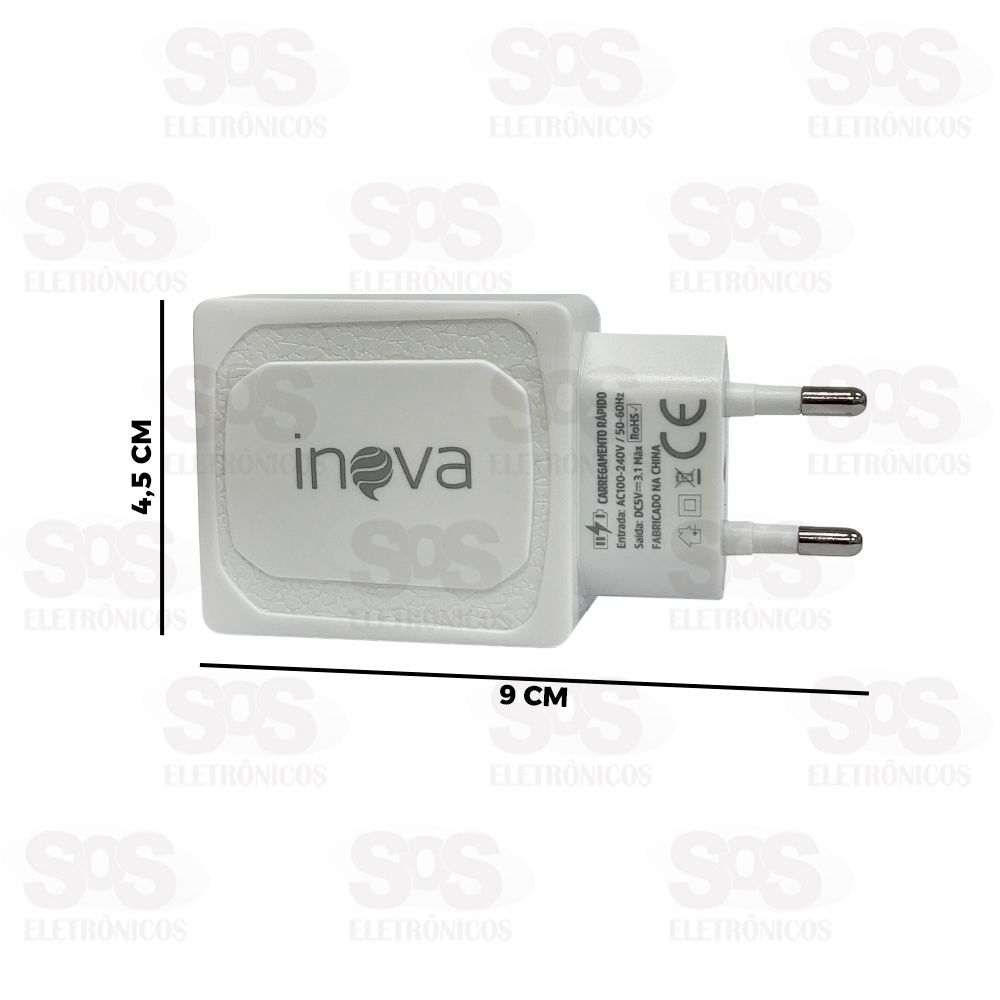 Carregador 2 USB 3.1A Com Cabo Micro USB V8 Inova CAR-3228S