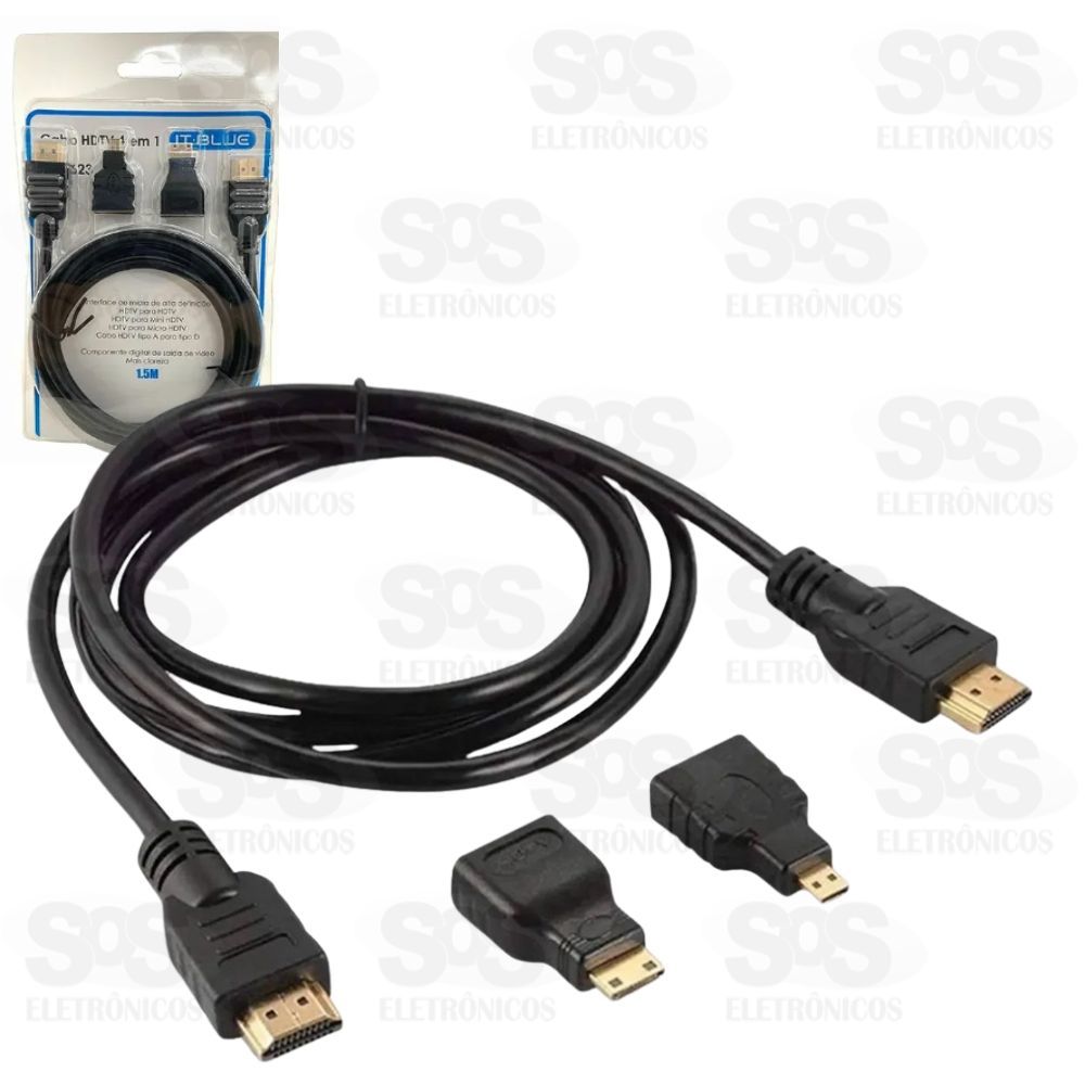 Cabo HDMI 3 em 1 Com Adaptador Mini e Micro 1.5 Metros IT-Blue LE-6623