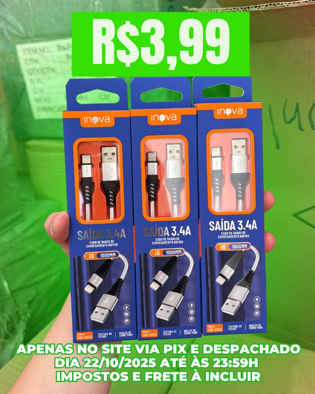 Cabo De Dados Iphone Lightning 3.4A 1 Metro Inova CBO-6010