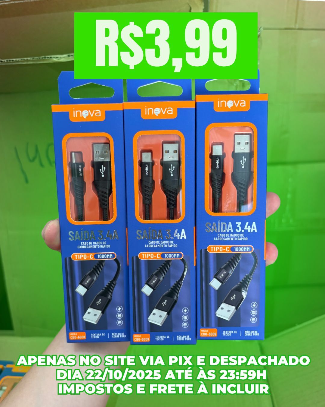 Cabo De Dados Rápido Type C 3.4A 1 Metro Inova MD-6009