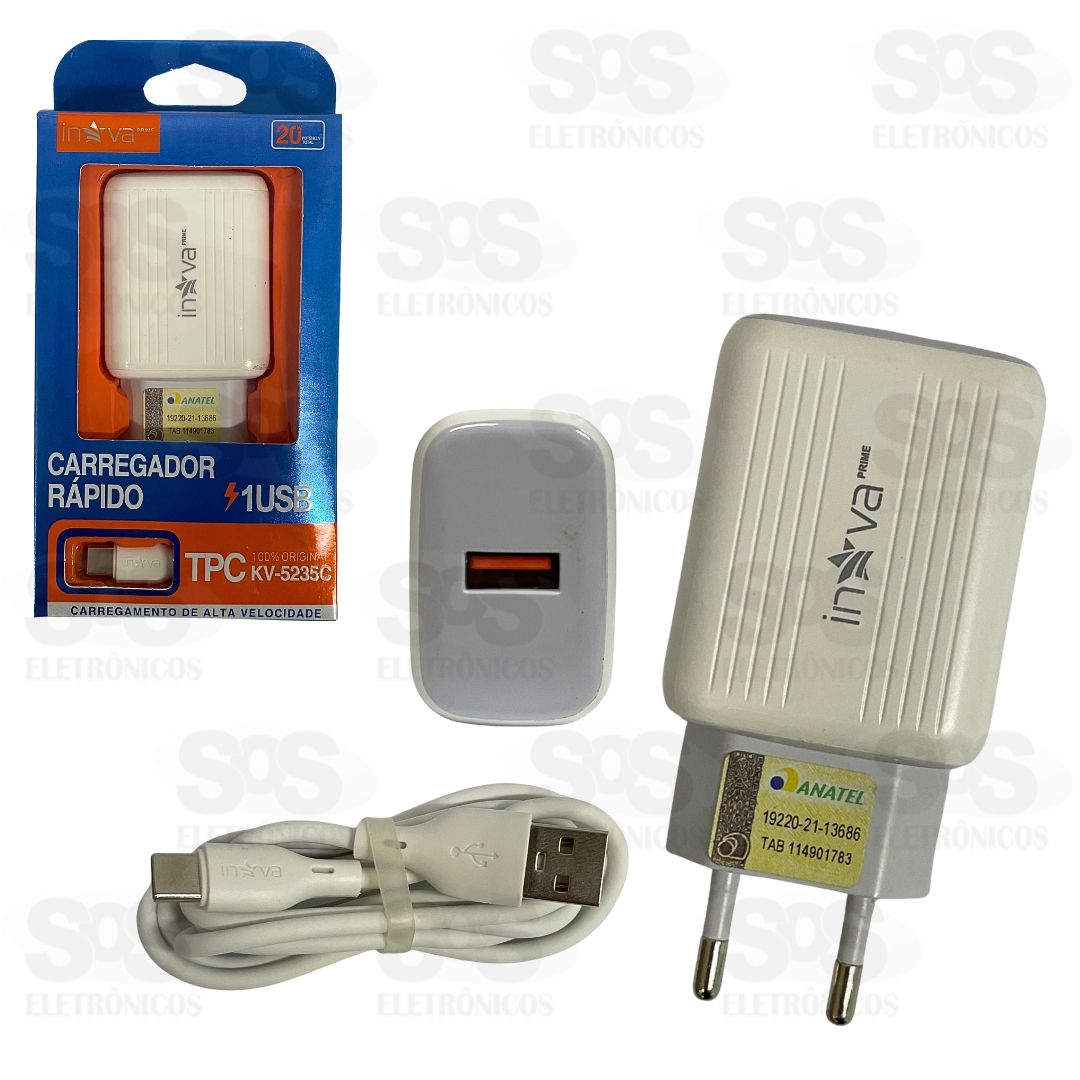Carregador Rápido 20W Com Cabo Type C Inova KV-5235C