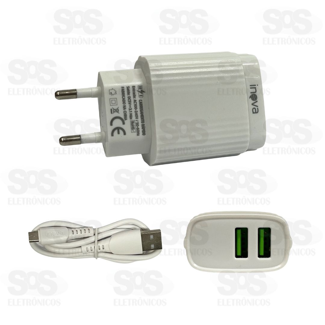 Carregador Rápido 2 USB 3.1A Cabo Micro V8 Inova CAR-3229S