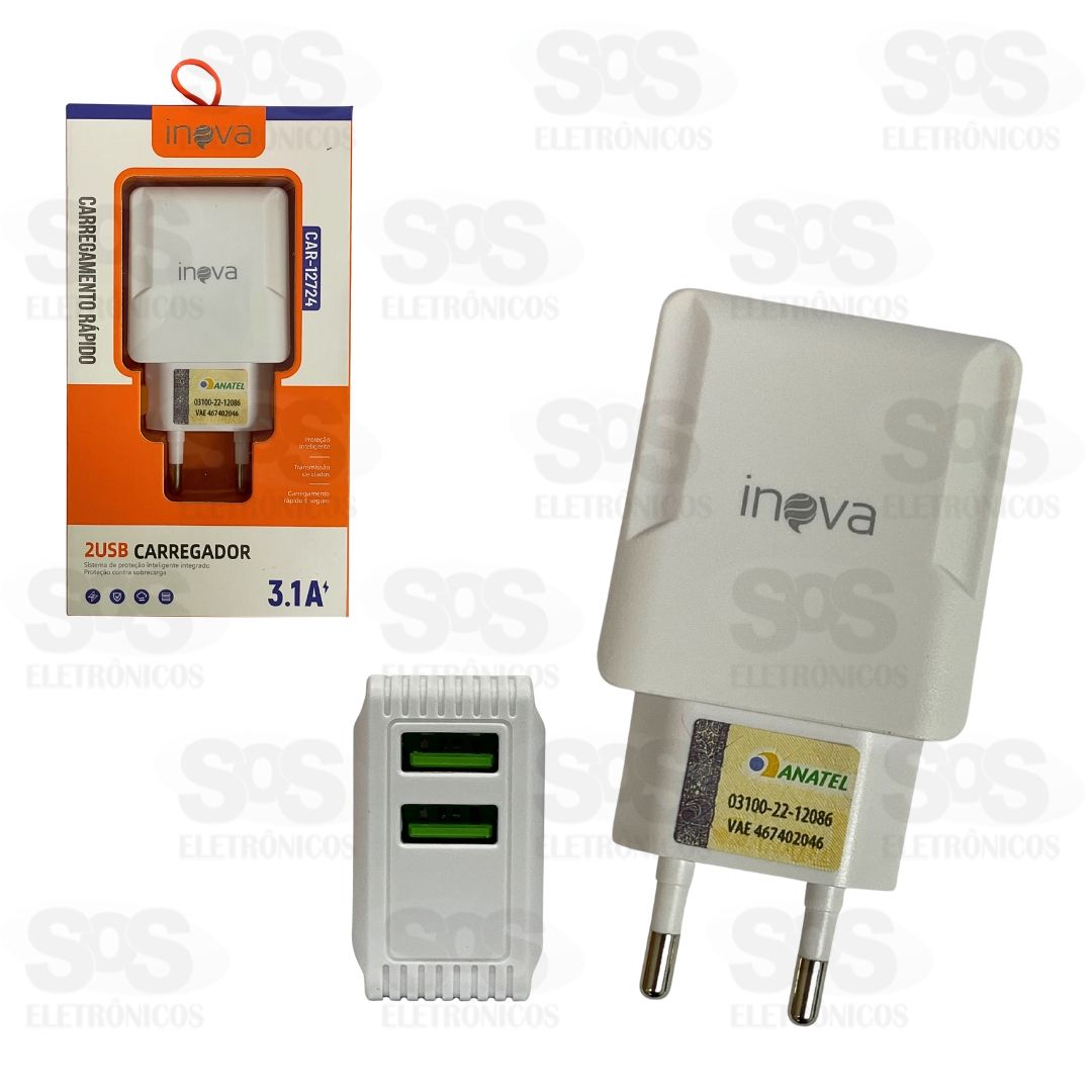 Carregador Rápido 3.1A Com 2 USB Inova CAR-12724