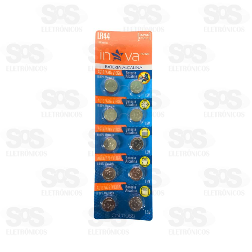 Bateria Alcalina Botão LR44 1,5V Com 10 Unidades Inova 11068