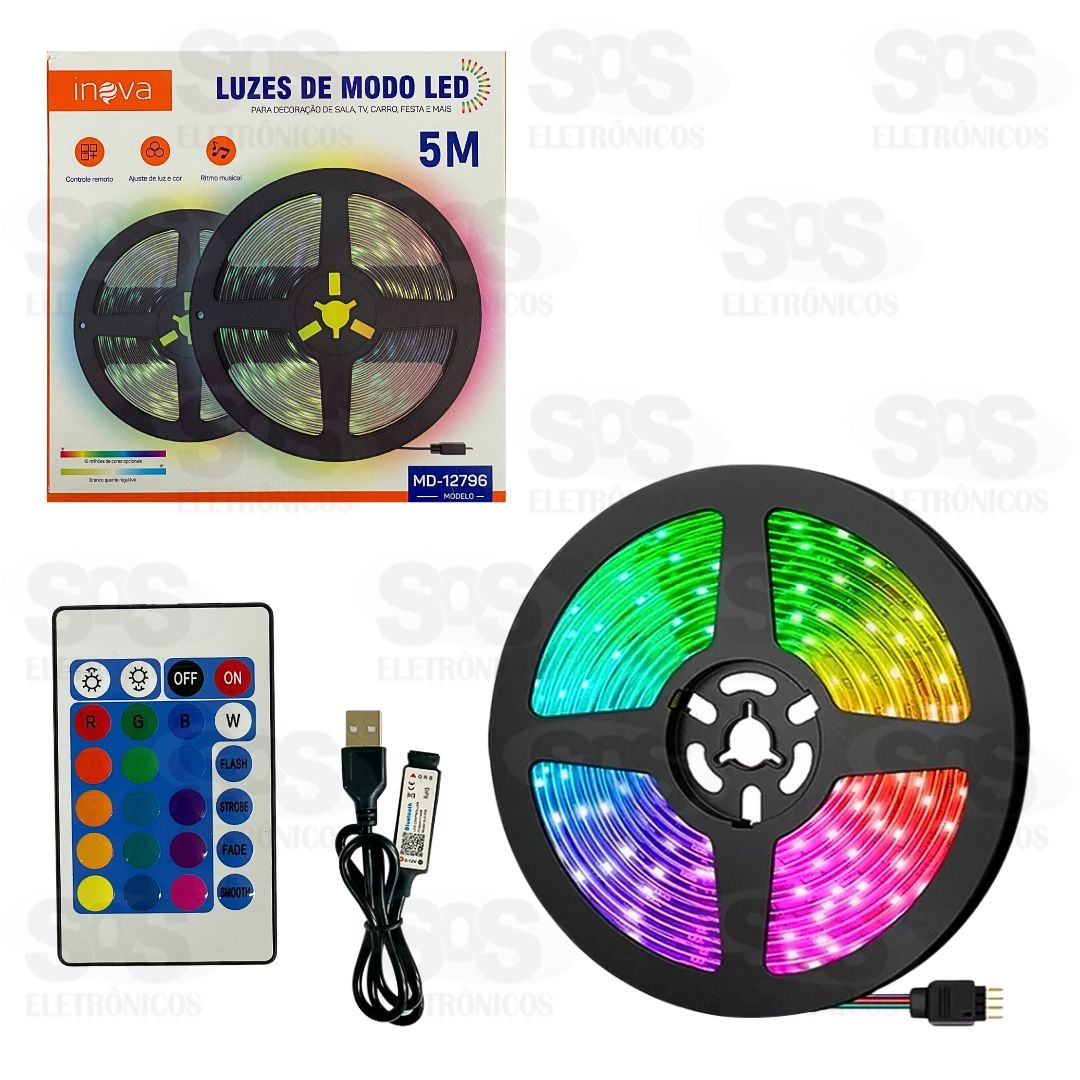 Fita de LED Colorida Com Controle 5 Metros Inova MD-12796
