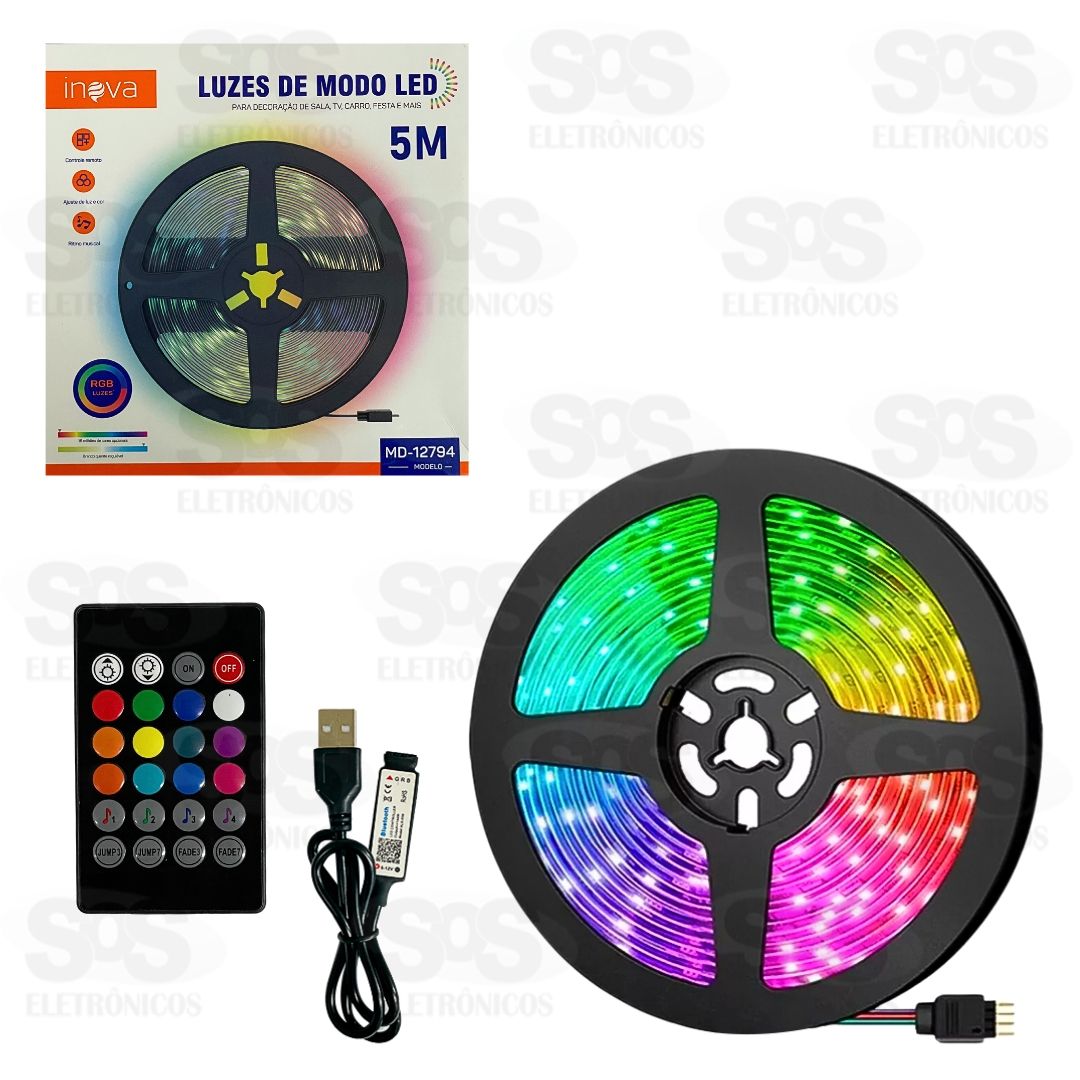 Fita de LED Colorida Com Controle 5 Metros Inova MD-12794