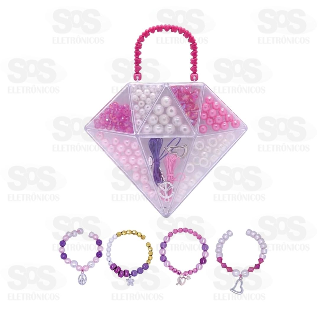Kit Miçangas Bracelete e Colar Polibrinq MK56