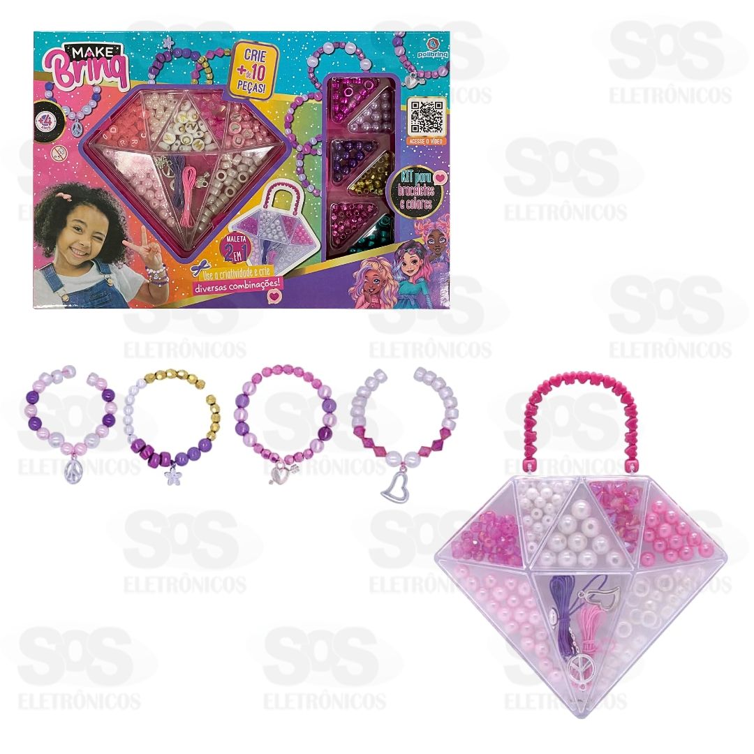 Kit Miçangas Bracelete e Colar Polibrinq MK56