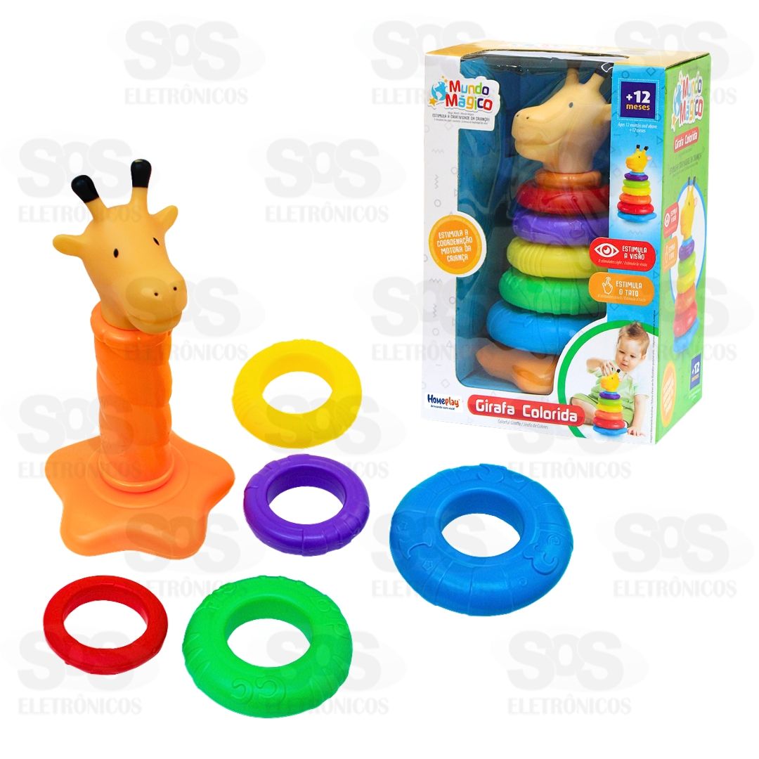 Brinquedo Argolas Girafa Colorida Homeplay 6450