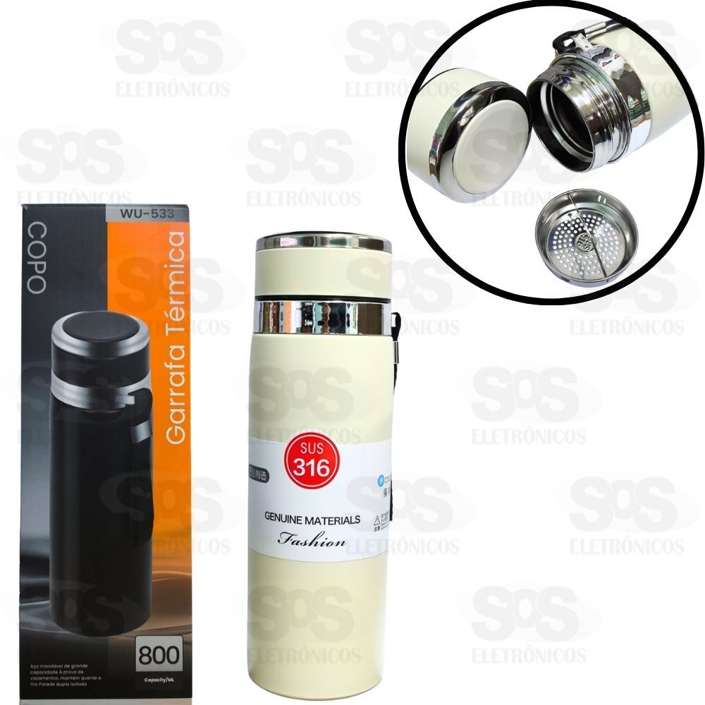 Garrafa Térmica 800ml Dupla Camada Cores Variadas WU-533